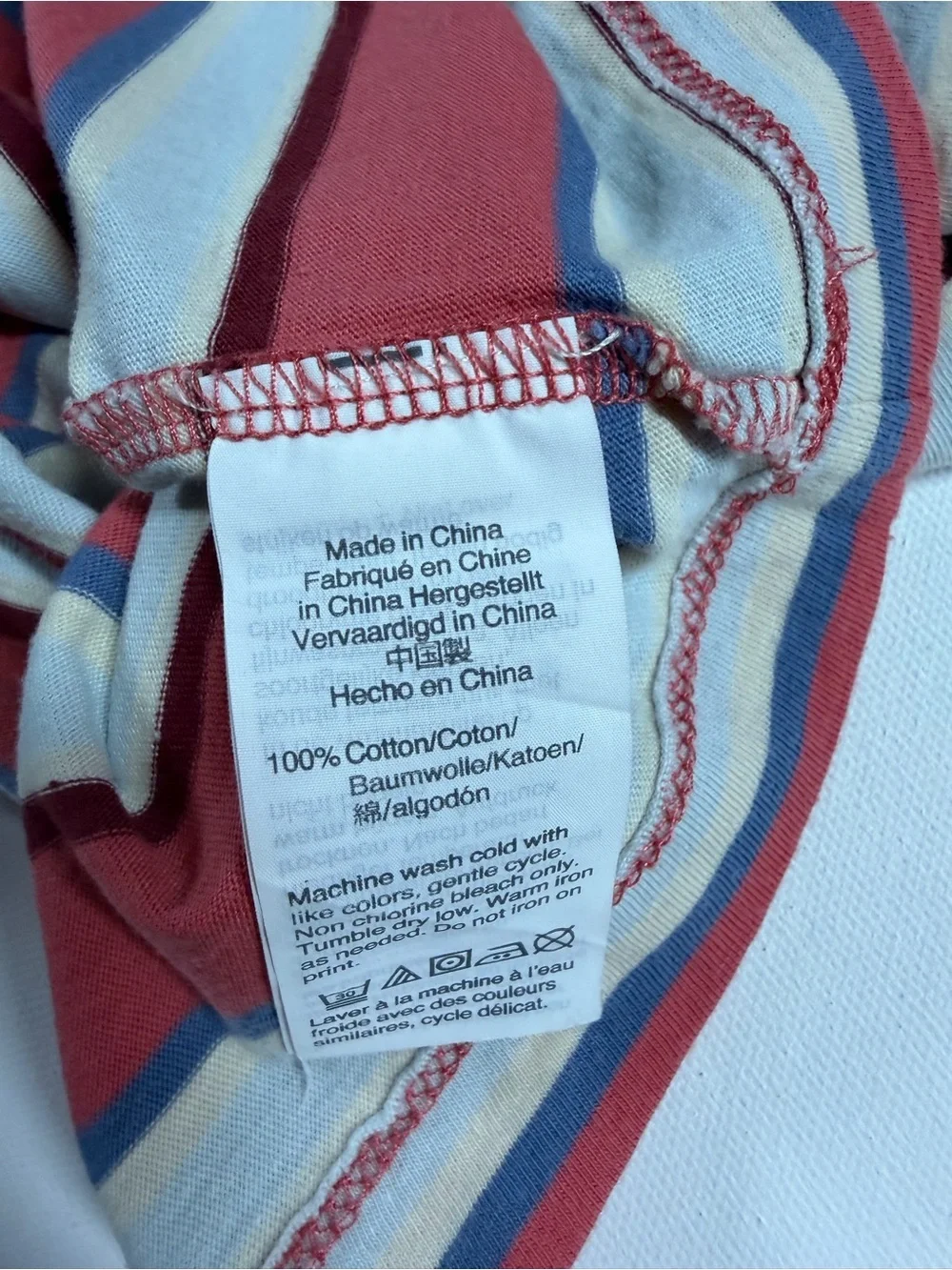 J. Crew Red Striped Pocket Short Sleeve Tee with Blue and Cream Bands
